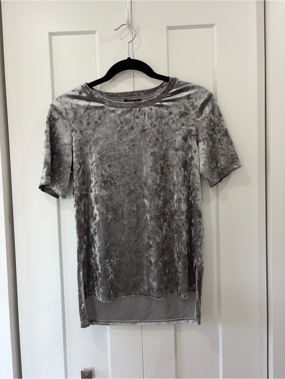Dynamite Silver Crushed Velvet Short Sleeve Tee